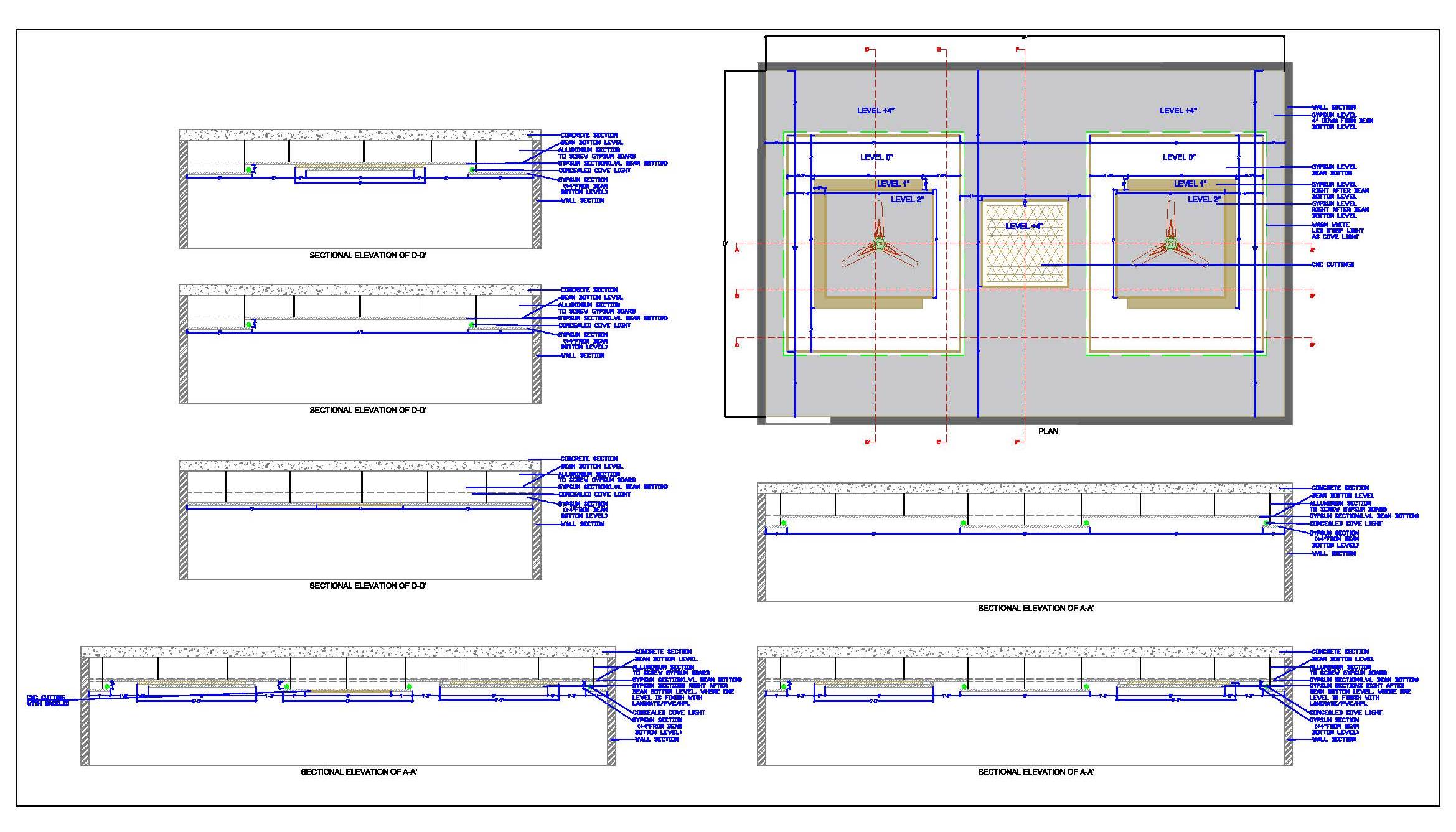 Living Room Designer Ceiling Plan with POP and MDF Jaali (24'x16')